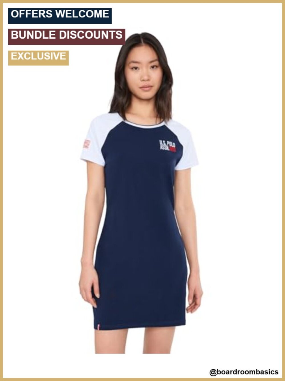 Cotton Blend Shift Dress Crew Neck Short Sleeve